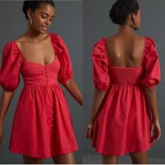 NWT Maeve Anthropologie Puff Sleeve Sweetheart Mini Dress (MSRP: $148) Large - Picture 2 of 6